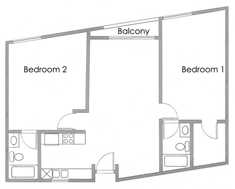 Floor plan for 2 beds, 2 baths, 952 sqft